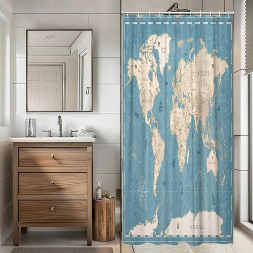 World Map Shower Curtain, Map of The World with National Educational Fabric S... - Picture 5 of 7