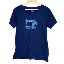 NEW Life is Good women Sewing Lover T-Shirt size L machine graphic v-neck cotton