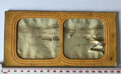 UNBEKANNTER ORT (IRGENDWO ''LE PONT'') Antikes SEPIA TASCHENTUCH Stereoansicht