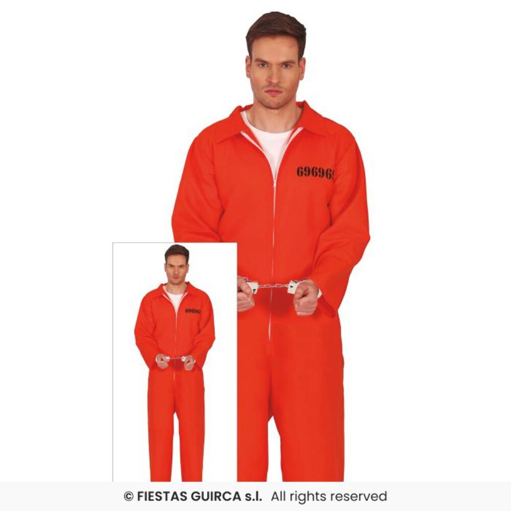 Traje de caldera naranja para hombre convicto disfraz de prisionero