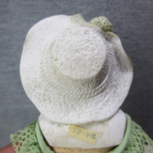 Antique Hertwig Bonnet Head Doll Parian Wide Brim Green Sun Hat Redressed 11" - Picture 4 of 14