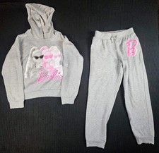 Barbie Gray Hoodie & Jogger Set Girls Size 12 Pink Logo