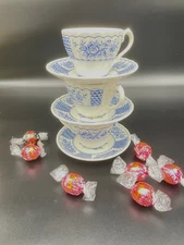 Myott Melody Fine Ironstone China Three Cup and Saucer Sets England Blue & White