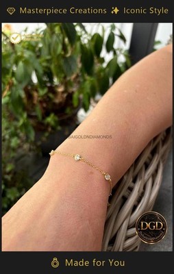 14K Gold Round Diamond Bezel Set Wedding Station Daughter Handmade Bracelet