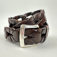Martin Dingman Mens Leather Intricate Braid Belt Gold Buckle Italy 38 Dark Brown
