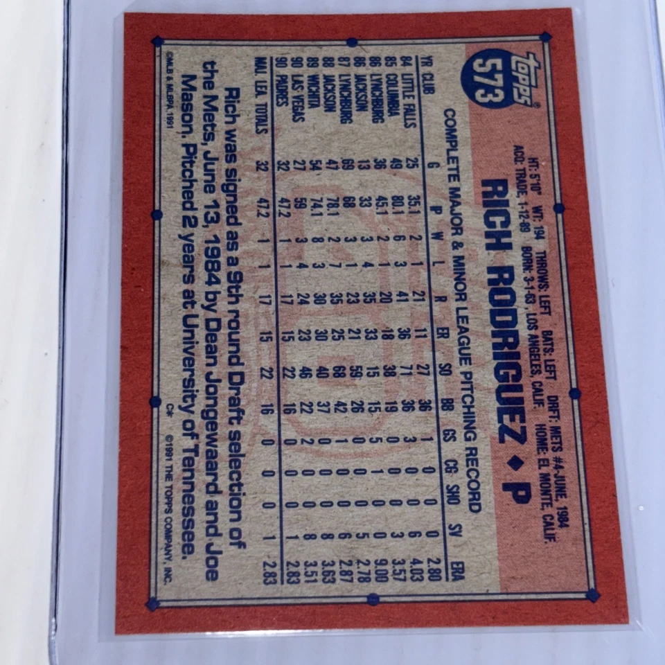 1991 Topps Operation Desert Shield #573 Rich Rodriguez San Diego Padres NRMT - Image 2 of 2