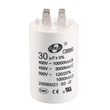 CBB60 Run Capacitor 30uF 450V AC Double Insert 70x45mm White for Pump Motor