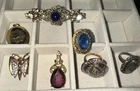VINTAGE LOT 7 P SIGNED RINGS PINS GOLD LOCKET SS GA MAZER BUTFLY AMETHYST PENDNT