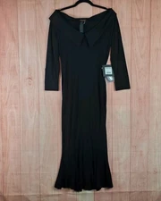 Norma Kamali Off Shoulder Fishtail Dress Womens Sz S / 36 Black Stretch Slim Fit