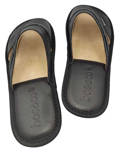 Women's leather slippers open made of black leather on rubber - Picture 3 of 8