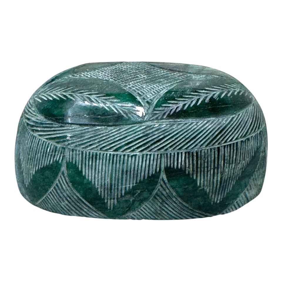 Hand-Carved Green Emerald Gemstone Intricate Leaf Pattern 1700+ Carats Large - Image 3 of 4