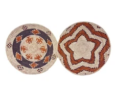 Vtg Pair African Handwoven Sisal Wall Baskets Rwanda Style Coiled Decor 14–14.5”