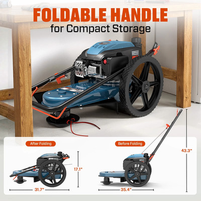 Walk Behind String Trimmer, 170cc 4-Cycle Gas Brush Hog Mower, 22 Inch Cutting