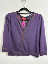 Vintage Monsoon lila Angora Strickjacke Blumen Seide gefüttert Paillettenbesatz Gr. 16 sehr guter Zustand