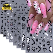 8 Sheets Halloween Spider Nail Art Stickers 5D Embossed Self-Adhesive Gothic Sku