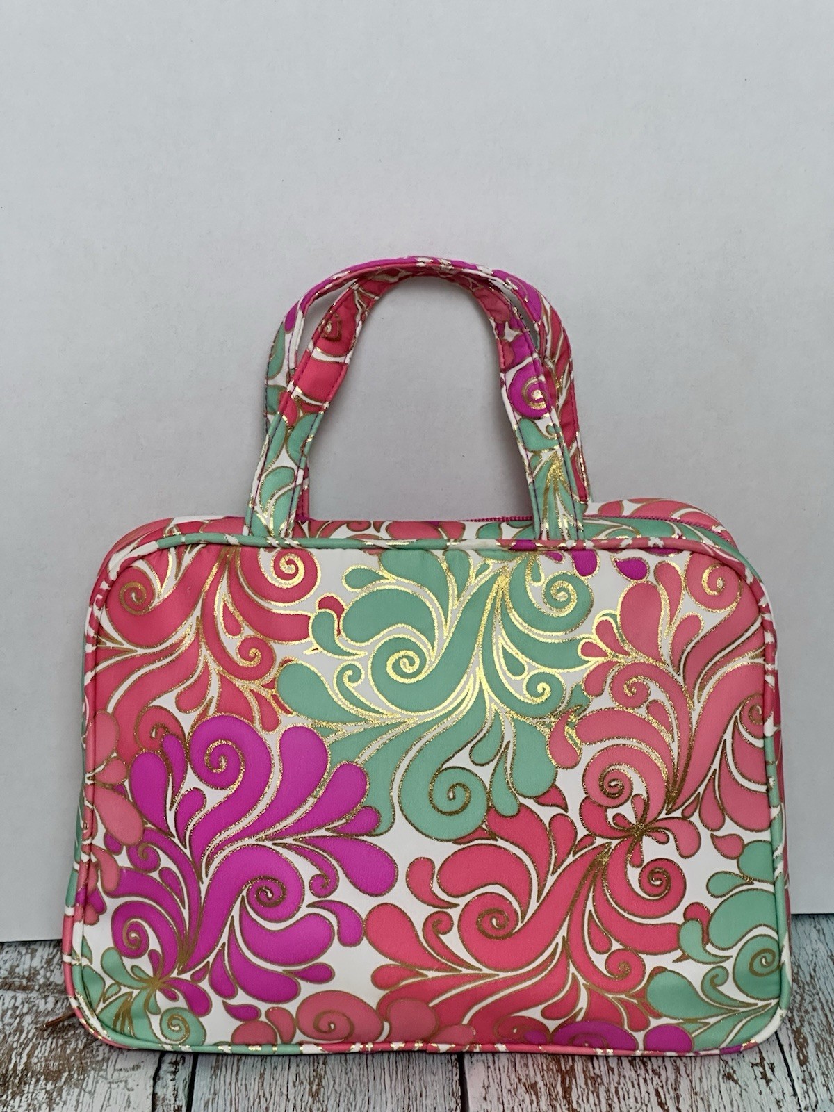 Modella Hanging Cosmetic Makeup Bag Pink & Teal Swirl Pattern Travel Organizer