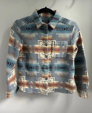 Pendleton Women's Wool Button Up Jacket Chief Joseph Grey Blue Pattern Size S