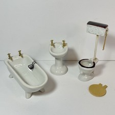 Dollhouse Bathroom Set 1:12 Scale Porcelain Bathtub Toilet Sink Unique