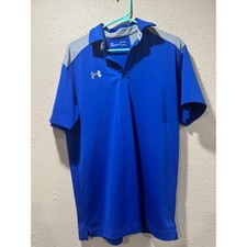 Under Armour HeatGear Mens Polo Shirt Blue Grey Loose Fit Short Sleeve Medium