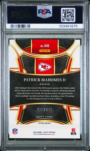 2023 PANINI SELECT TRICOLORE PRIZM PATRICK MAHOMES II /149 SUITE LIVELLO PSA 9 - Foto 2 di 2