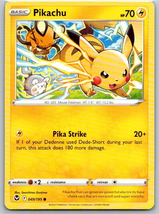 Pikachu 049/195 Common Silver Tempest Pokemon Near Mint
