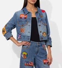 Alice Olivia Cotton Collared Embroidered Denim Jacket Top