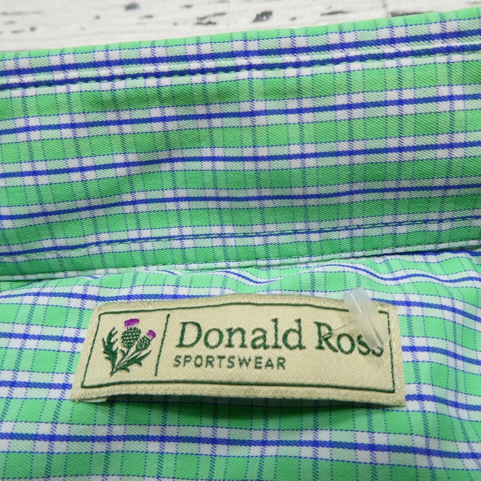 Camisa Donald Ross Para Hombres Mediana Verde Azul A Cuadros Abotonada Elastizada Golf Informal Foto 3 de 4