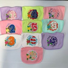 Lot of 10 Baby Girl Multicolor Embroidered Monthly Milestone Bibs Set One Size