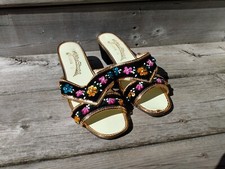 Vintage Beaded Shoes Sequin Slippers Size 6 Velvet Gold Retro Glam