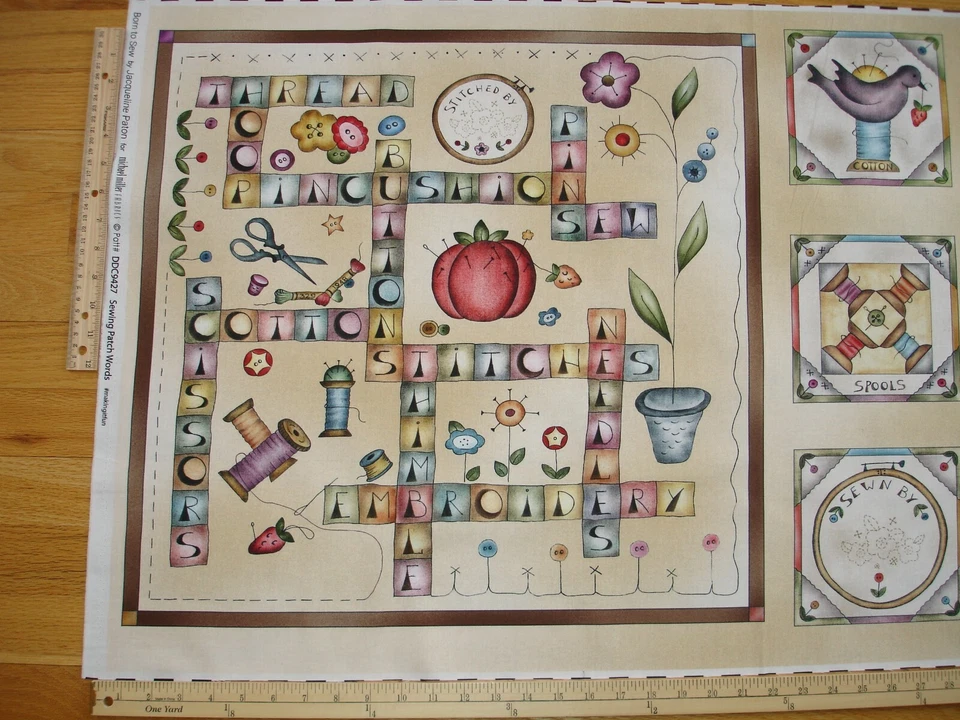 Bloques de panel de edredón de tela de algodón con palabras de parche de costura nacidas para coser Foto 2 de 3