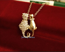 Fashion Adorable Kitten Gold Cubic Zirconia Couple Cat Pendant Necklace