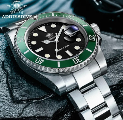 ADDIESDIVE Original Men Quartz Watch Waterproof Stainless Steel New Green Diving