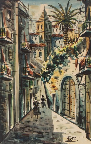 Goyo Dominguez Spanish b.1960 Original Watercolor Painting Mid 20th.c. Signed - Picture 2 of 10