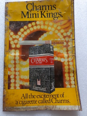 Vtg. TOBACCO TIN SIGN Board Charms Mini Kings Cigarette STATUTORY WARNING  India