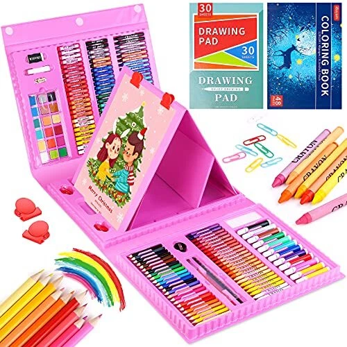 208 PCS Art Supplies,Drawing Set Art Kits for Kids Girls Boys Teens Artist,  Art Set with Trifold Easel, Includes Oil Pastels, Crayons, Colored