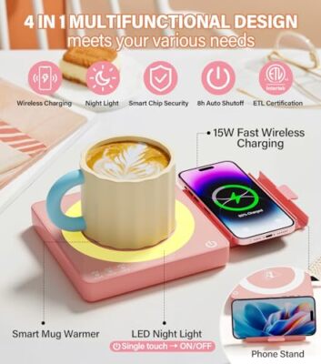 Pink Mug Warmer with 15W Wireless Charging, Coffee Cup Warmer for Desk Auto  | eBay