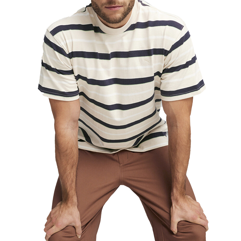 Puma Mmq Полосатая футболка с круглым вырезом и коротким рукавом, мужские белые повседневные топы, 62401587