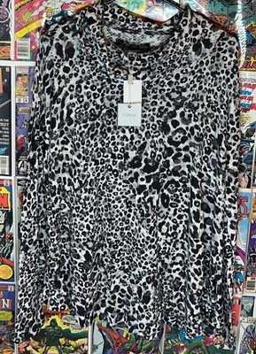 Brand NEW Cupio Leopard Print Top Shirt Womens L White Black Business Casual