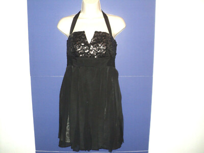 bebe sequin halter dress Women's Small Black Above Knee Sequined Car Wash Skirt Panels Jumpsuit