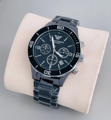 NEW EMPORIO ARMANI MENS WATCH CERAMIC BLACK STRAP WITH BLACK DIAL