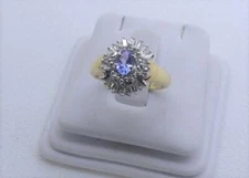 14k Yellow Gold Tanzanite & Diamond Cluster Cocktail Ring Designer DDB Size 8