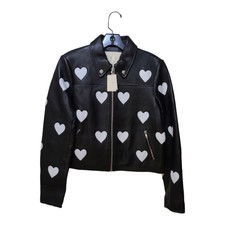 Nwt Maje Heart Leather Moto Jacket Black & White Women's Size 40 Fr