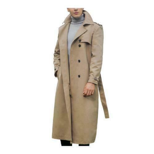 Men Windbreaker Long Trench Coat Lined 