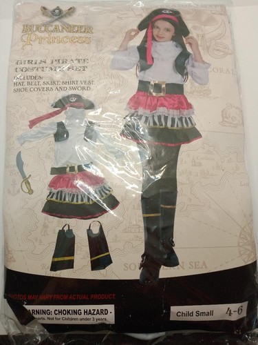 Girls Buccaneer Princess Pirate Costume Set, Size Small Age 4-6