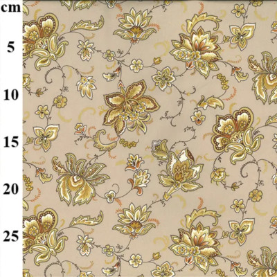 Bastelstoffe Lilie Blumenmuster beige goldgelb 112 cm breit Baumwollstoff
