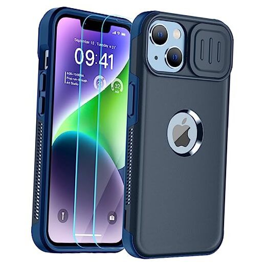for iPhone 14 Case with Slide Camera Cover,[10 FT Military Grade A-Deep Blue