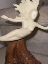 Mermaid Sculpture by John Perry on Burl Wood EUC Vintage
