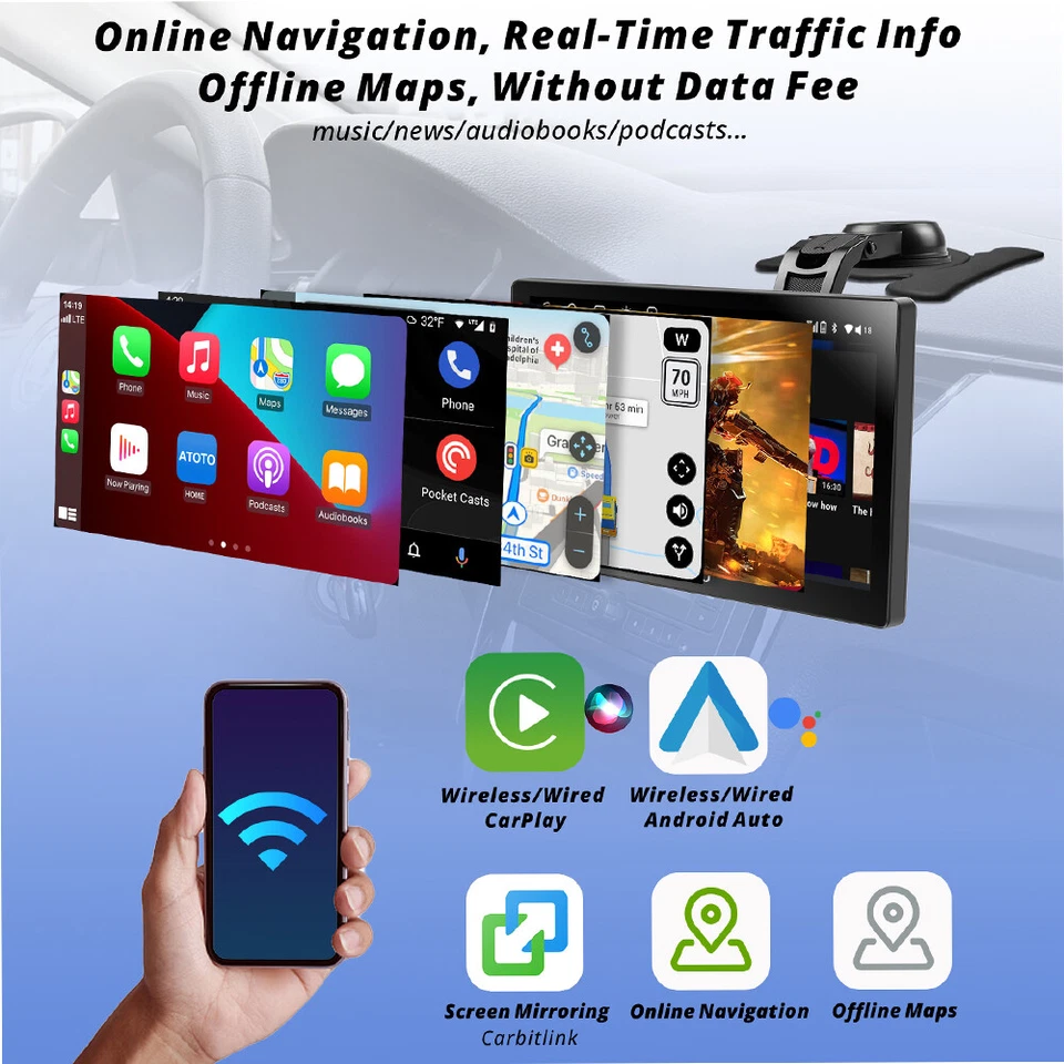 ATOTO 9" Portatile Android AI Autoradio 4G+32G GPS Wireless Android Auto&Carplay - Immagine 4 di 4