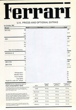 Ferrari BB512i 400i Mondial QV 308 GTBi & GTSi 01/10/81 UK prices list