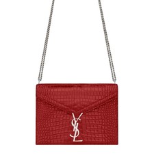 Saint Laurent Cassandra Red Croc Leather Medium Shoulder Bag